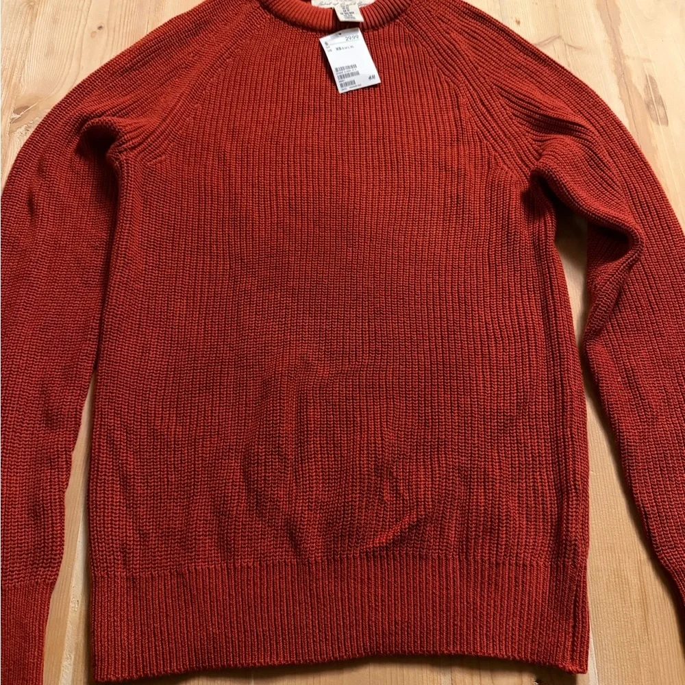 H&M L.O.G.G. Womens Shaker Stitch Raglan Sweater Rust‎ Red XS 0567430002